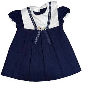 Vintage Youngland Navy Blue and white colored Sailor Dress with daisy's  24 mont